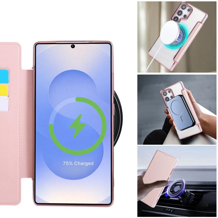 For Samsung Galaxy S22 Ultra 5G Ultra-thin Magnetic Plating Vegan Leather Phone Case