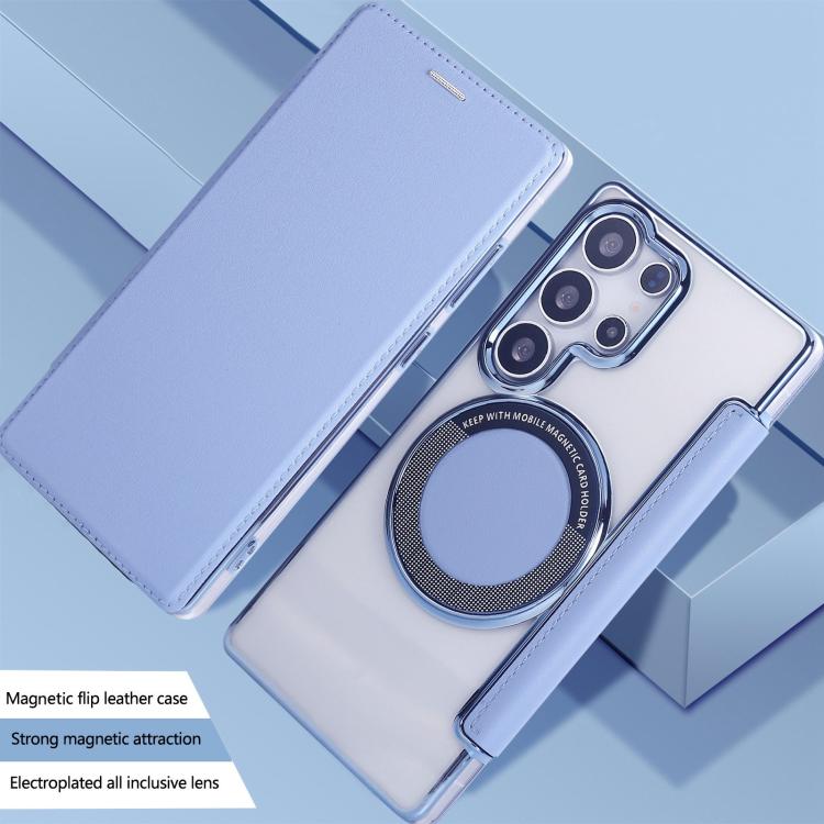 For Samsung Galaxy S22 Ultra 5G Ultra-thin Magnetic Plating Vegan Leather Phone Case