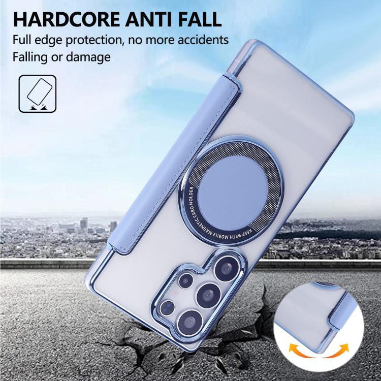 For Samsung Galaxy S22 Ultra 5G Ultra-thin Magnetic Plating Vegan Leather Phone Case