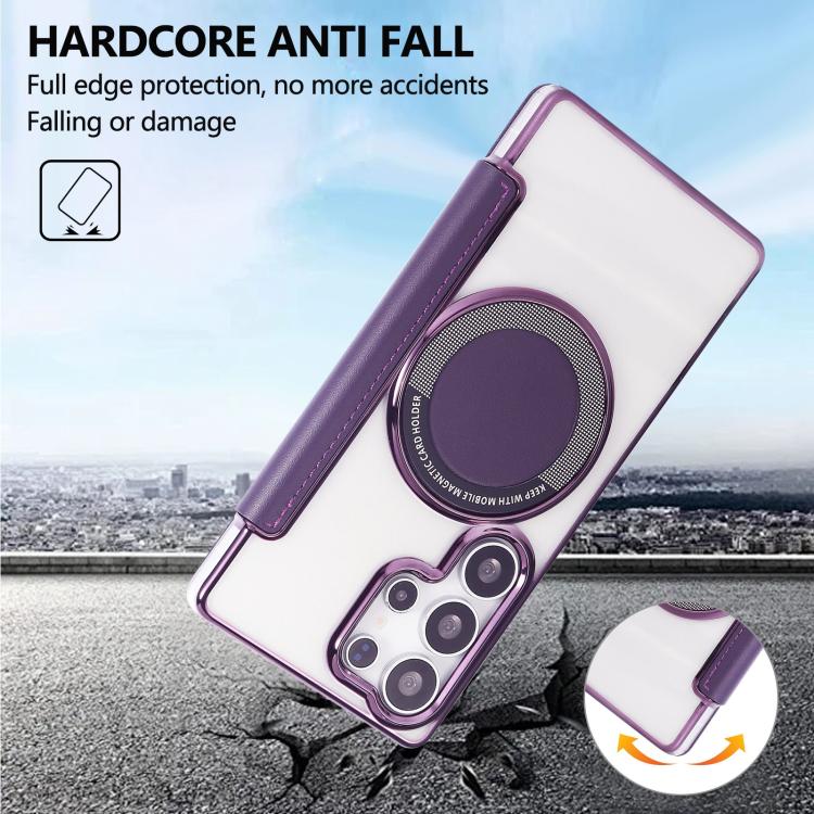 For Samsung Galaxy S22 Ultra 5G Ultra-thin Magnetic Plating Vegan Leather Phone Case