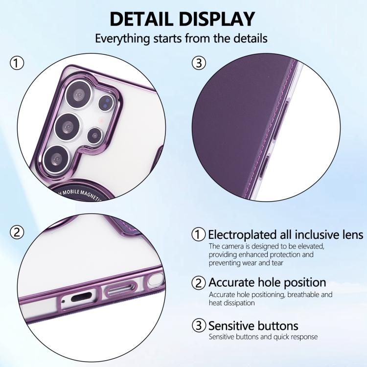 For Samsung Galaxy S22 Ultra 5G Ultra-thin Magnetic Plating Vegan Leather Phone Case