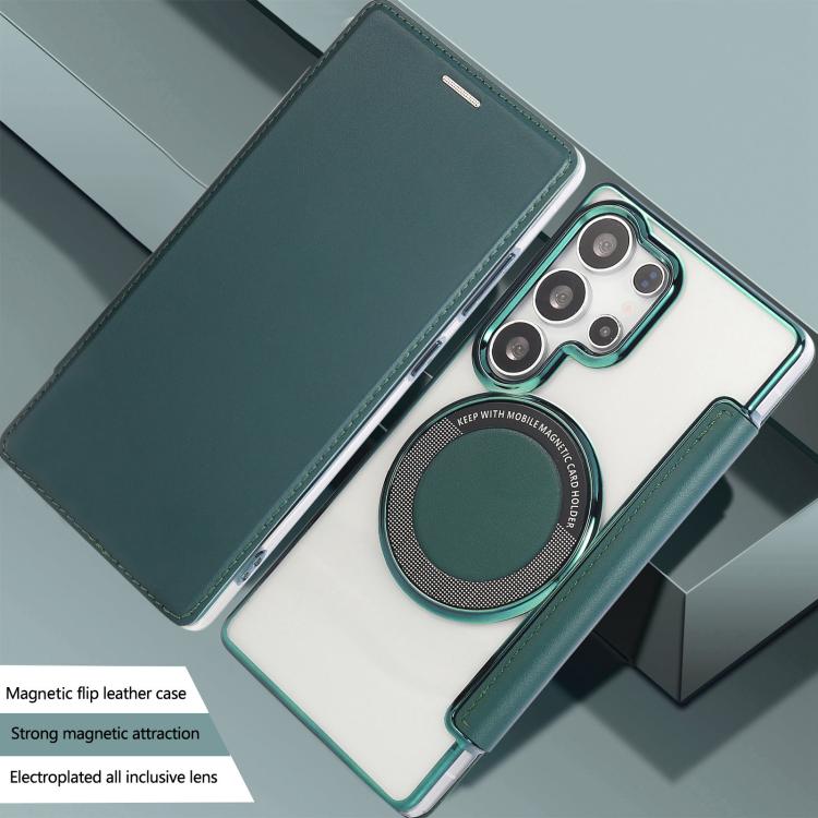For Samsung Galaxy S22 Ultra 5G Ultra-thin Magnetic Plating Vegan Leather Phone Case