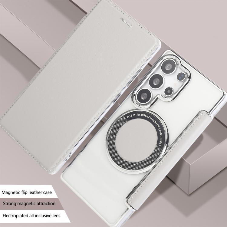 For Samsung Galaxy S22 Ultra 5G Ultra-thin Magnetic Plating Vegan Leather Phone Case