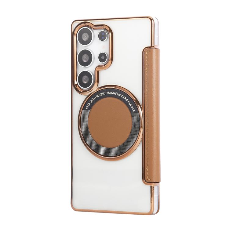 For Samsung Galaxy S22 Ultra 5G Ultra-thin Magnetic Plating Vegan Leather Phone Case