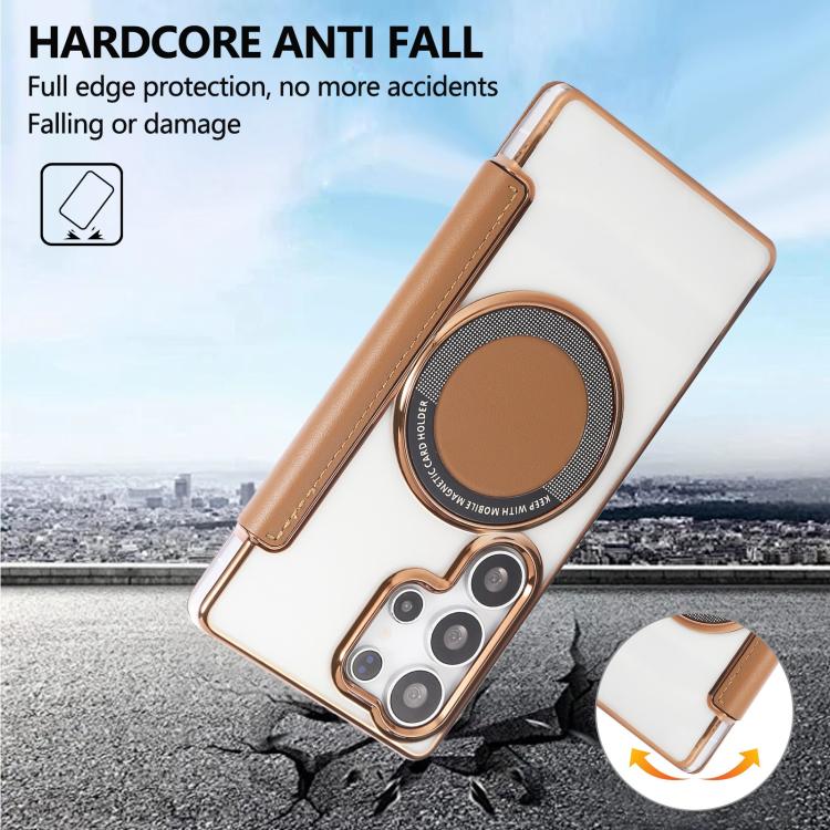 For Samsung Galaxy S22 Ultra 5G Ultra-thin Magnetic Plating Vegan Leather Phone Case