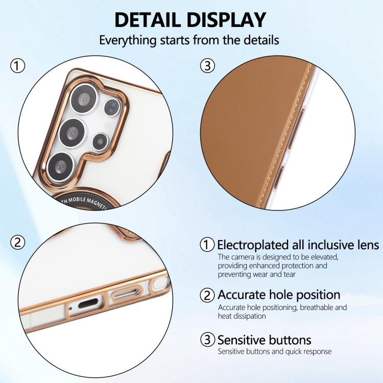 For Samsung Galaxy S22 Ultra 5G Ultra-thin Magnetic Plating Vegan Leather Phone Case
