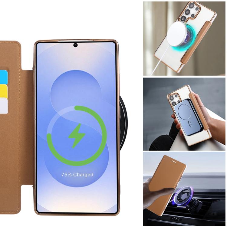 For Samsung Galaxy S22 Ultra 5G Ultra-thin Magnetic Plating Vegan Leather Phone Case