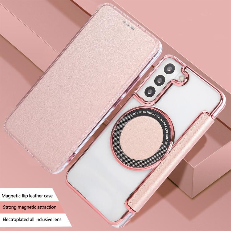 For Samsung Galaxy S22+ 5G Ultra-thin Magnetic Plating Vegan Leather Phone Case
