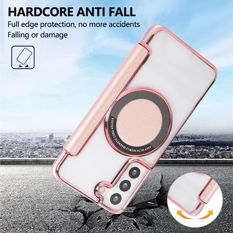 For Samsung Galaxy S22+ 5G Ultra-thin Magnetic Plating Vegan Leather Phone Case