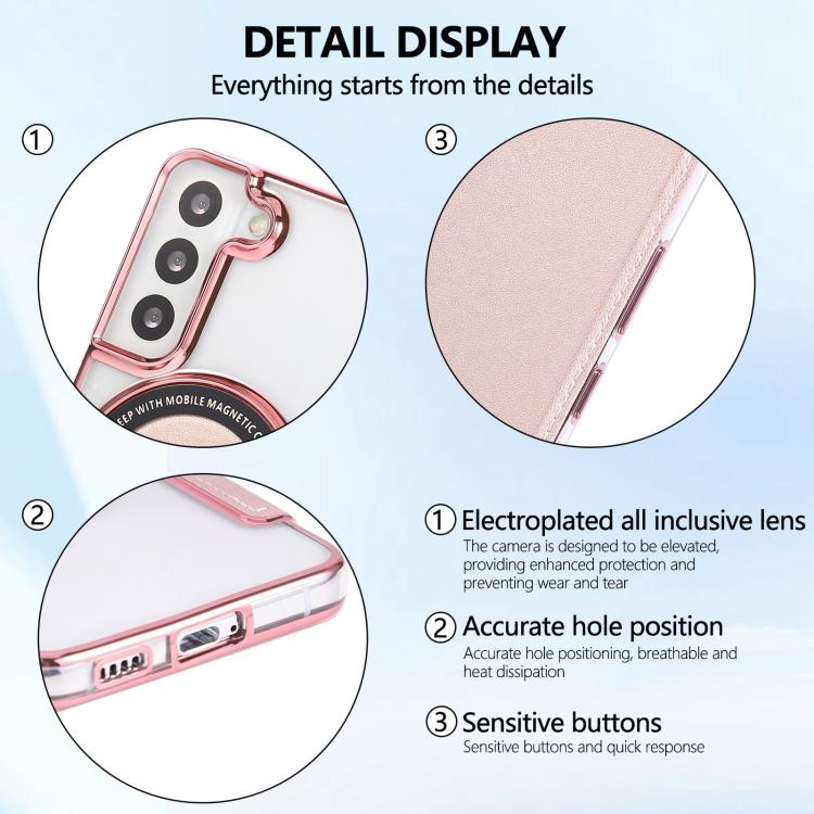 For Samsung Galaxy S22+ 5G Ultra-thin Magnetic Plating Vegan Leather Phone Case