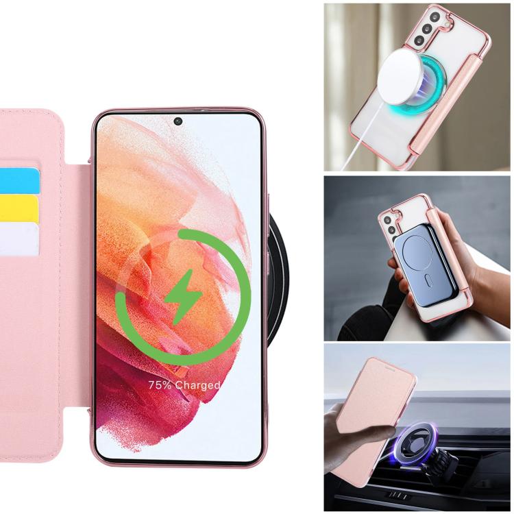 For Samsung Galaxy S22+ 5G Ultra-thin Magnetic Plating Vegan Leather Phone Case