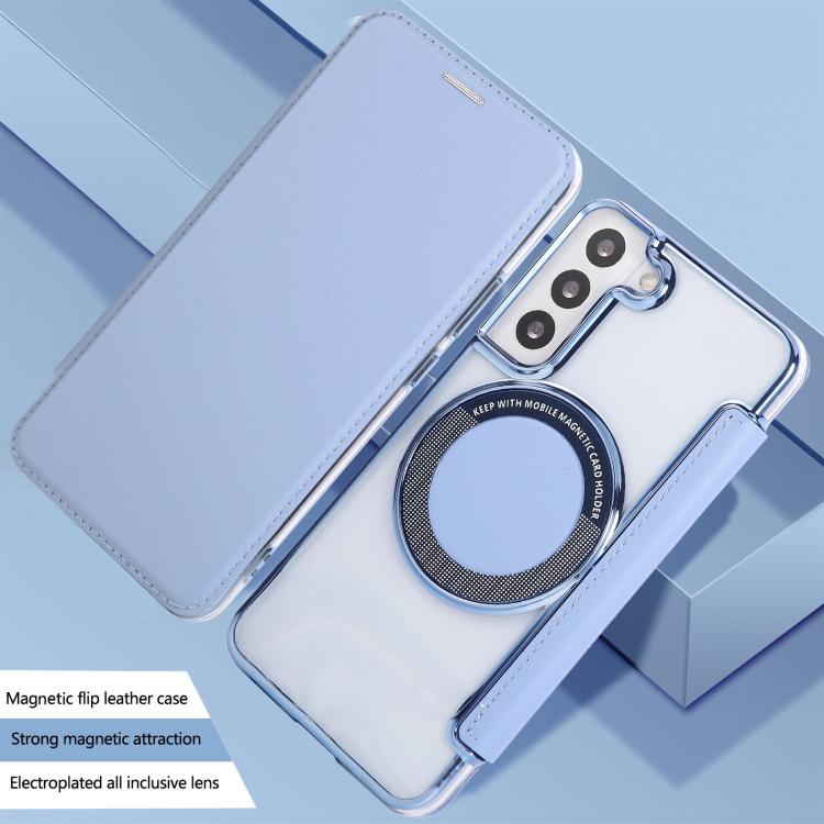 For Samsung Galaxy S22+ 5G Ultra-thin Magnetic Plating Vegan Leather Phone Case