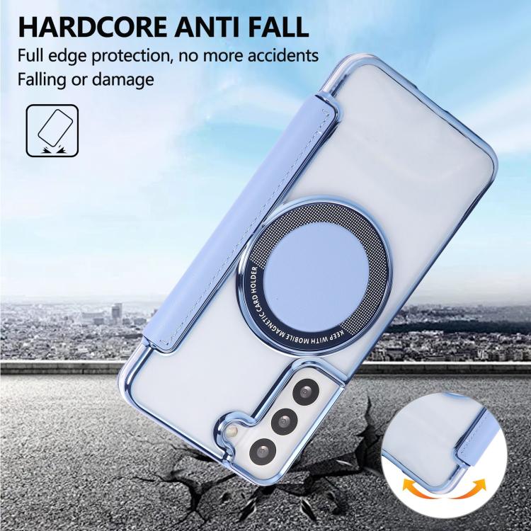For Samsung Galaxy S22+ 5G Ultra-thin Magnetic Plating Vegan Leather Phone Case