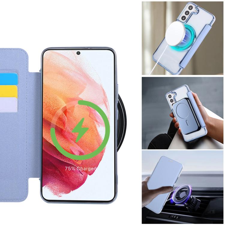 For Samsung Galaxy S22+ 5G Ultra-thin Magnetic Plating Vegan Leather Phone Case