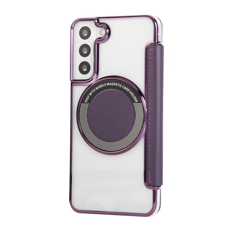 For Samsung Galaxy S22+ 5G Ultra-thin Magnetic Plating Vegan Leather Phone Case