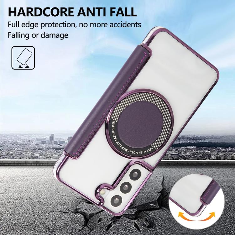 For Samsung Galaxy S22+ 5G Ultra-thin Magnetic Plating Vegan Leather Phone Case