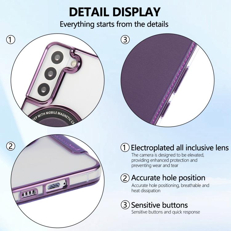 For Samsung Galaxy S22+ 5G Ultra-thin Magnetic Plating Vegan Leather Phone Case