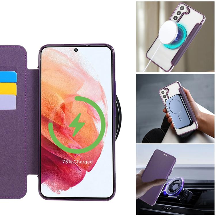 For Samsung Galaxy S22+ 5G Ultra-thin Magnetic Plating Vegan Leather Phone Case