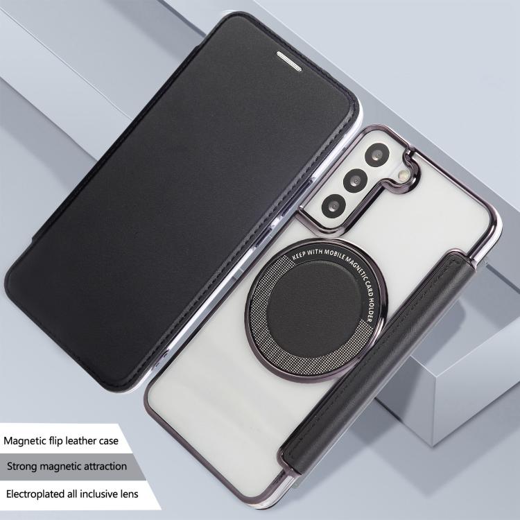 For Samsung Galaxy S22+ 5G Ultra-thin Magnetic Plating Vegan Leather Phone Case