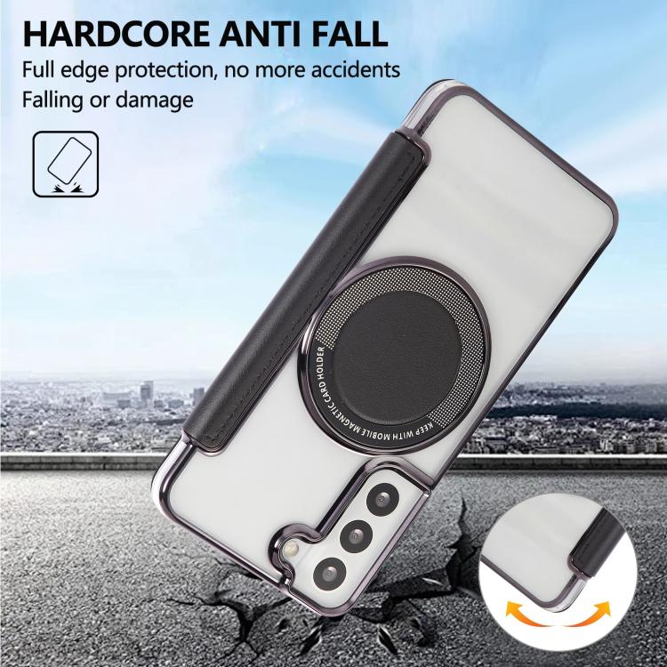 For Samsung Galaxy S22+ 5G Ultra-thin Magnetic Plating Vegan Leather Phone Case