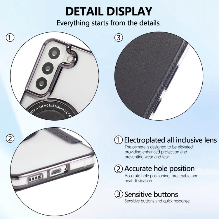 For Samsung Galaxy S22+ 5G Ultra-thin Magnetic Plating Vegan Leather Phone Case