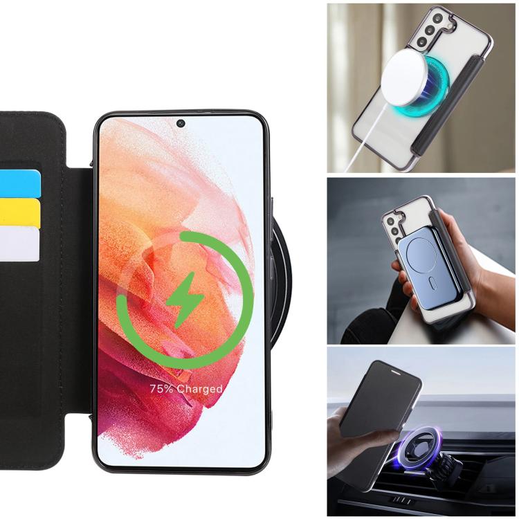 For Samsung Galaxy S22+ 5G Ultra-thin Magnetic Plating Vegan Leather Phone Case