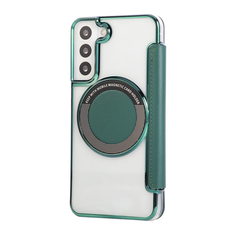 For Samsung Galaxy S22+ 5G Ultra-thin Magnetic Plating Vegan Leather Phone Case