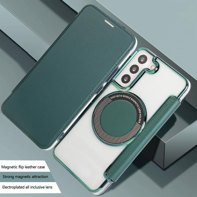 For Samsung Galaxy S22+ 5G Ultra-thin Magnetic Plating Vegan Leather Phone Case