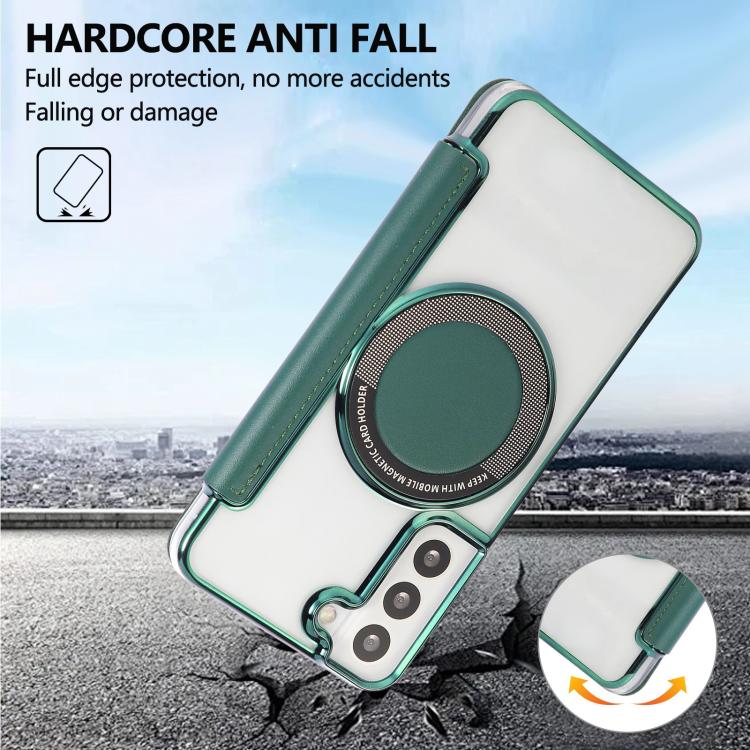 For Samsung Galaxy S22+ 5G Ultra-thin Magnetic Plating Vegan Leather Phone Case