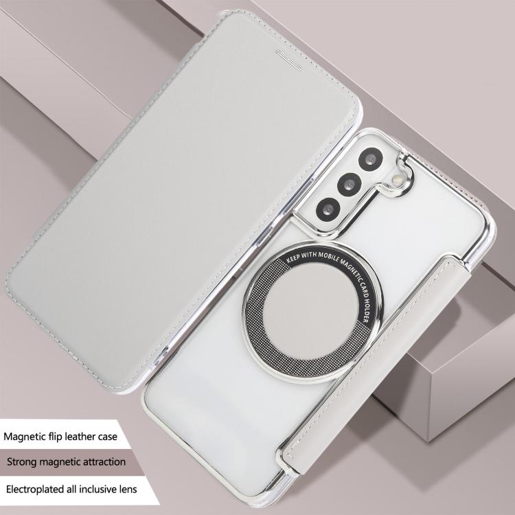 For Samsung Galaxy S22+ 5G Ultra-thin Magnetic Plating Vegan Leather Phone Case