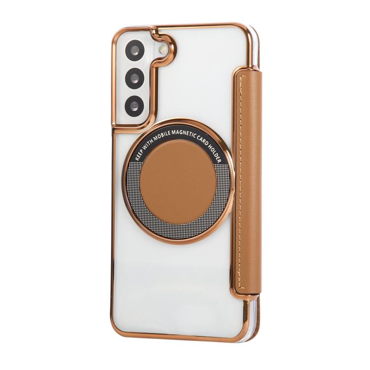 For Samsung Galaxy S22+ 5G Ultra-thin Magnetic Plating Vegan Leather Phone Case