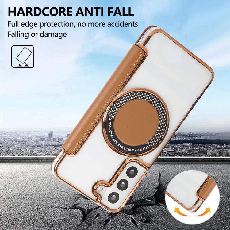 For Samsung Galaxy S22+ 5G Ultra-thin Magnetic Plating Vegan Leather Phone Case
