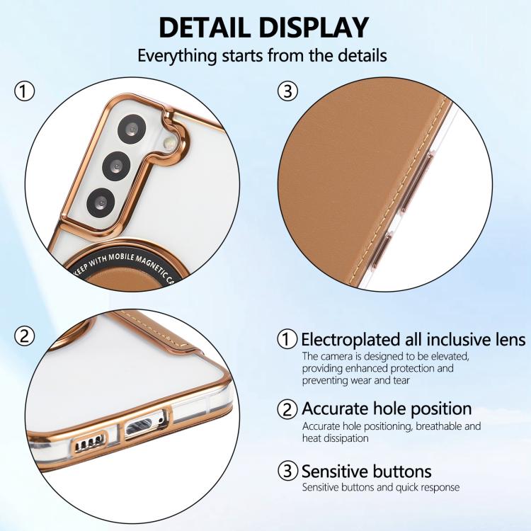 For Samsung Galaxy S22+ 5G Ultra-thin Magnetic Plating Vegan Leather Phone Case