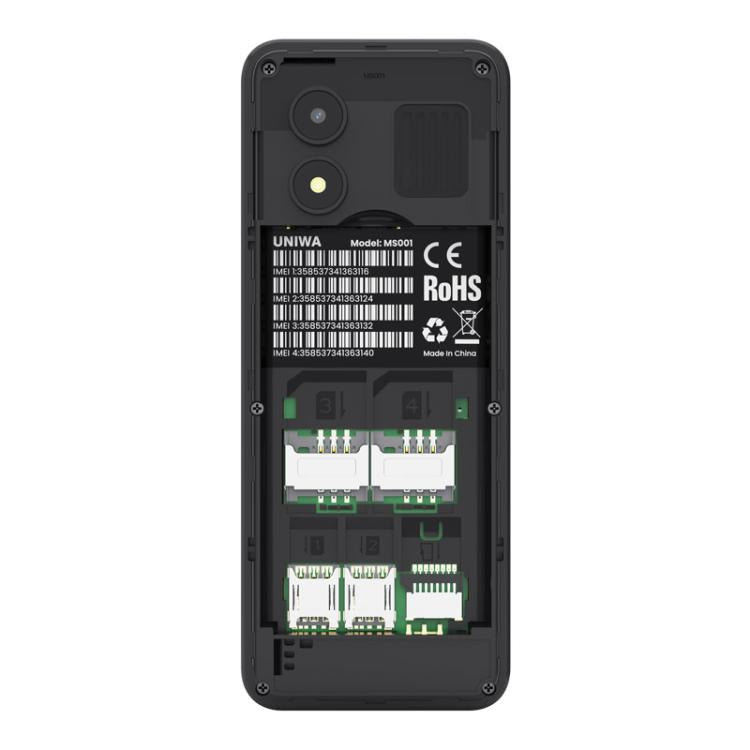 UNIWA MS001 Keypad Phone, 1.77 inch Spreadtrum SC6531CA, Network: 2G, 4 SIM 4 Standby, 21 Keys, Plug:UK Plug - Black