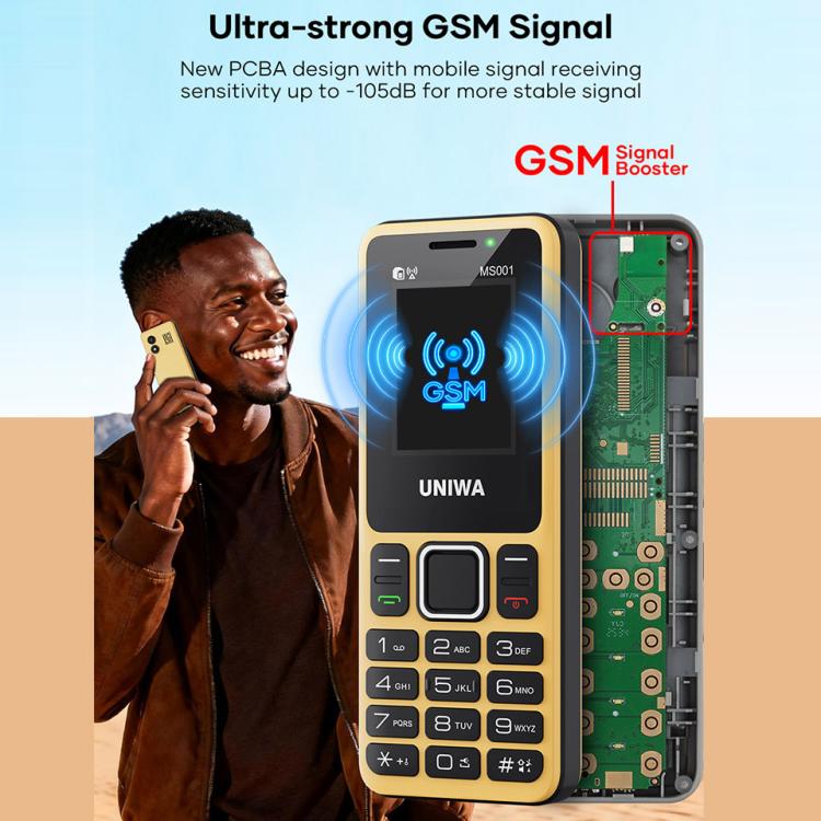 UNIWA MS001 Keypad Phone, 1.77 inch Spreadtrum SC6531CA, Network: 2G, 4 SIM 4 Standby, 21 Keys, Plug:AU Plug - Black