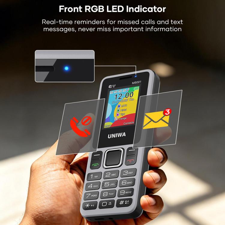UNIWA MS001 Keypad Phone, 1.77 inch Spreadtrum SC6531CA, Network: 2G, 4 SIM 4 Standby, 21 Keys, Plug:AU Plug - Black