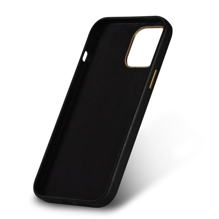 For iPhone 12 Lambskin Texture Four-Corner Full Coverage Leather + Metal Protective Case