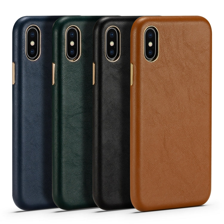 For iPhone X / XS Lambskin Texture Four-Corner Full Coverage Leather + Metal Protective Case
