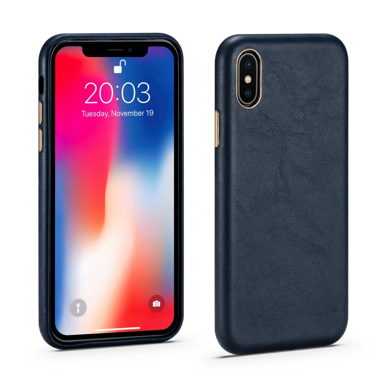For iPhone XS Max Lambskin Texture Four-Corner Full Coverage Leather + Metal Protective Case