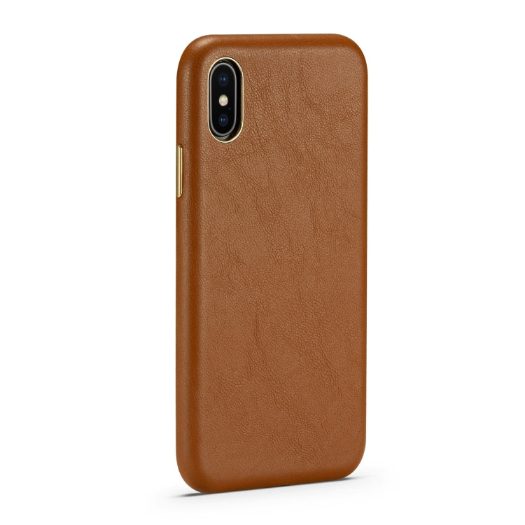 For iPhone XS Max Lambskin Texture Four-Corner Full Coverage Leather + Metal Protective Case