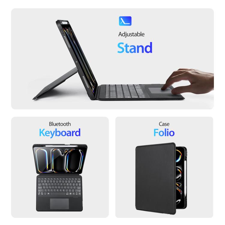 For iPad Pro 13 2025 / 2024 DUX DUCIS DK Series Backlight Magnetic Wireless Keyboard Vegan Leather Tablet Case - Black