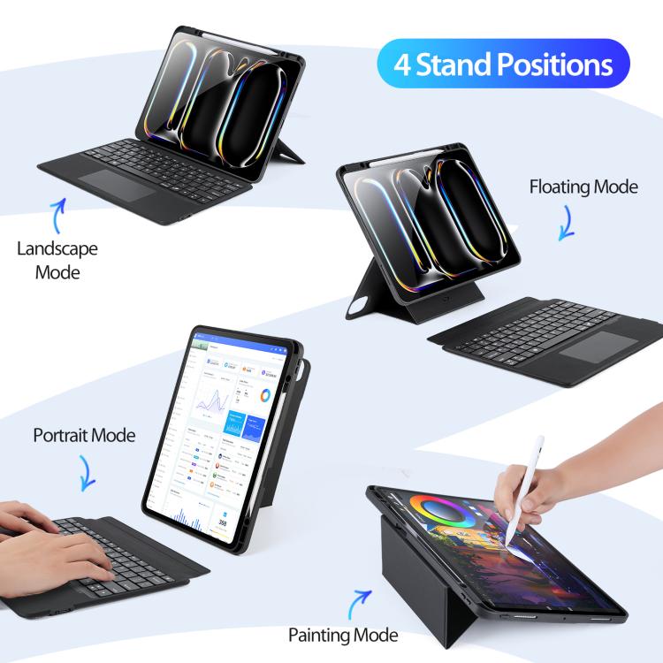 For iPad Pro 13 2025 / 2024 DUX DUCIS DK Series Backlight Magnetic Wireless Keyboard Vegan Leather Tablet Case - Black