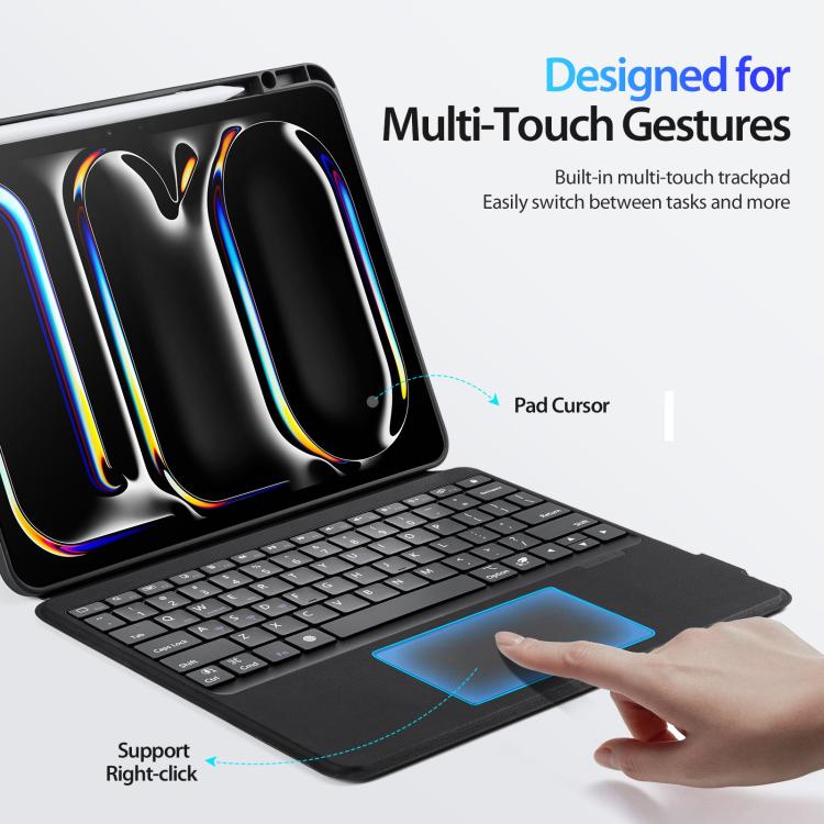 For iPad Pro 13 2025 / 2024 DUX DUCIS DK Series Backlight Magnetic Wireless Keyboard Vegan Leather Tablet Case - Black