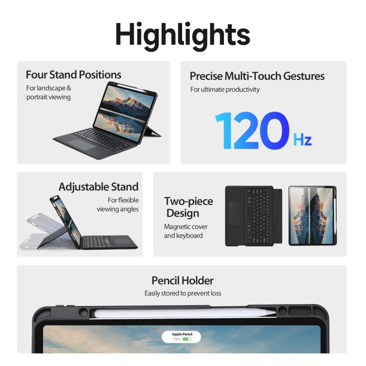 For iPad Air 11 2025 / 2024 DUX DUCIS DK Series Backlight Magnetic Wireless Keyboard Vegan Leather Tablet Case - Black