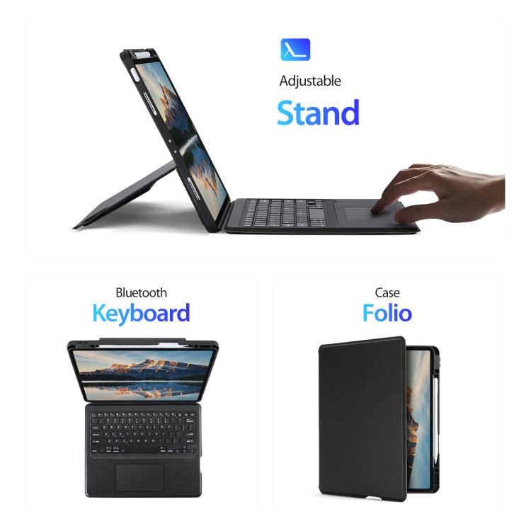 For iPad Air 11 2025 / 2024 DUX DUCIS DK Series Backlight Magnetic Wireless Keyboard Vegan Leather Tablet Case - Black
