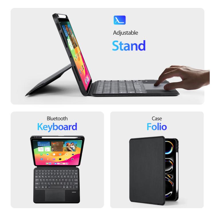 For iPad Pro 11 2025 / 2024 DUX DUCIS DK Series Backlight Magnetic Wireless Keyboard Vegan Leather Tablet Case - Black