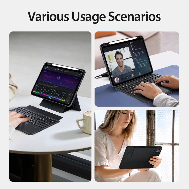 For iPad Pro 11 2025 / 2024 DUX DUCIS DK Series Backlight Magnetic Wireless Keyboard Vegan Leather Tablet Case - Black