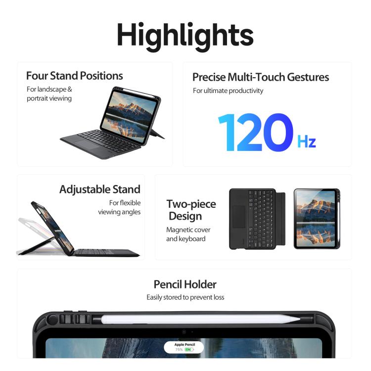 For iPad 2025 / 2022 DUX DUCIS DK Series Backlight Magnetic Wireless Keyboard Vegan Leather Tablet Case - Black