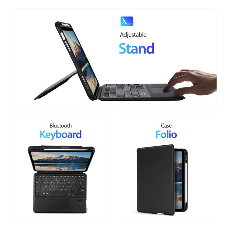 For iPad 2025 / 2022 DUX DUCIS DK Series Backlight Magnetic Wireless Keyboard Vegan Leather Tablet Case - Black