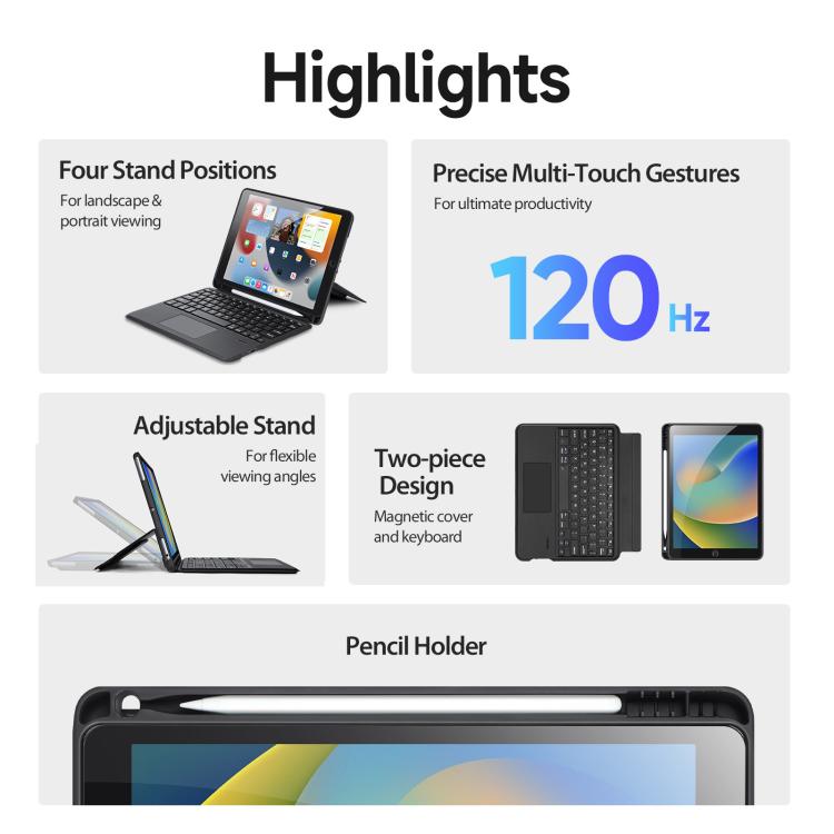 For iPad 10.2 2021 / 2020 / Air 2019 DUX DUCIS DK Series Backlight Magnetic Wireless Keyboard Vegan Leather Tablet Case - Black